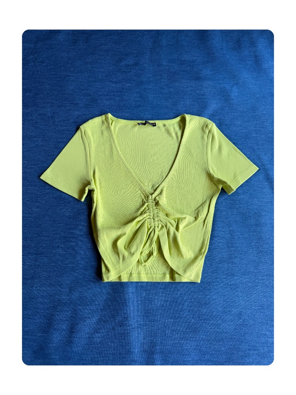 ★ Zara Bold Ribbed Fashion Forward Seasonal Staple V neck Crop Top Lime Green ★